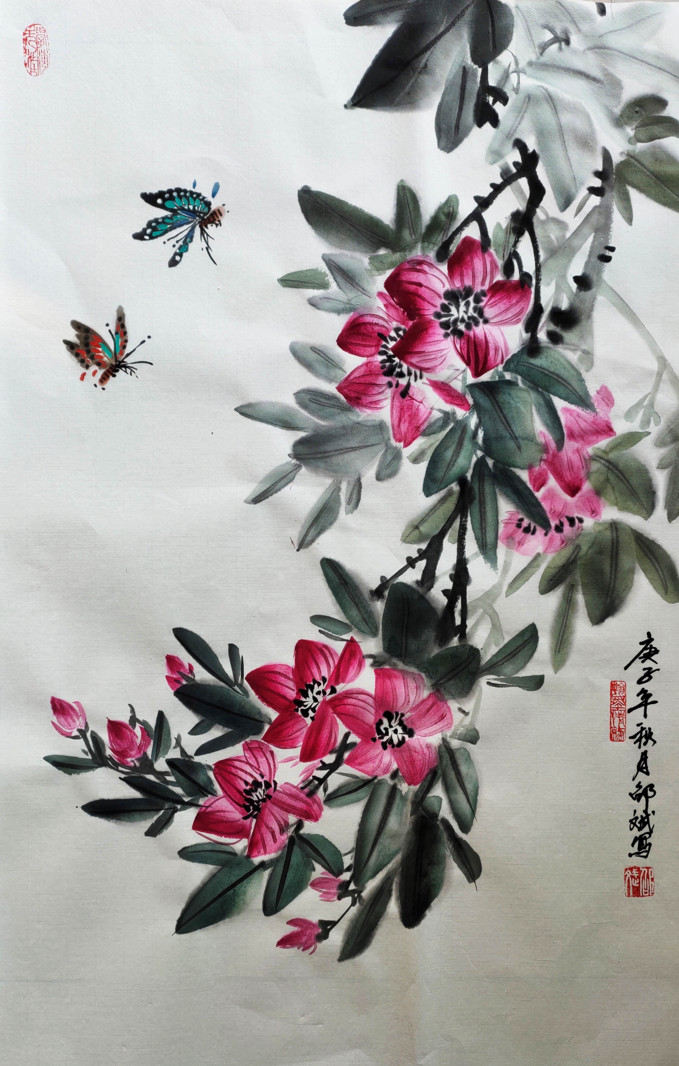 名家花鸟画 凌霄花国画 庚子年秋月