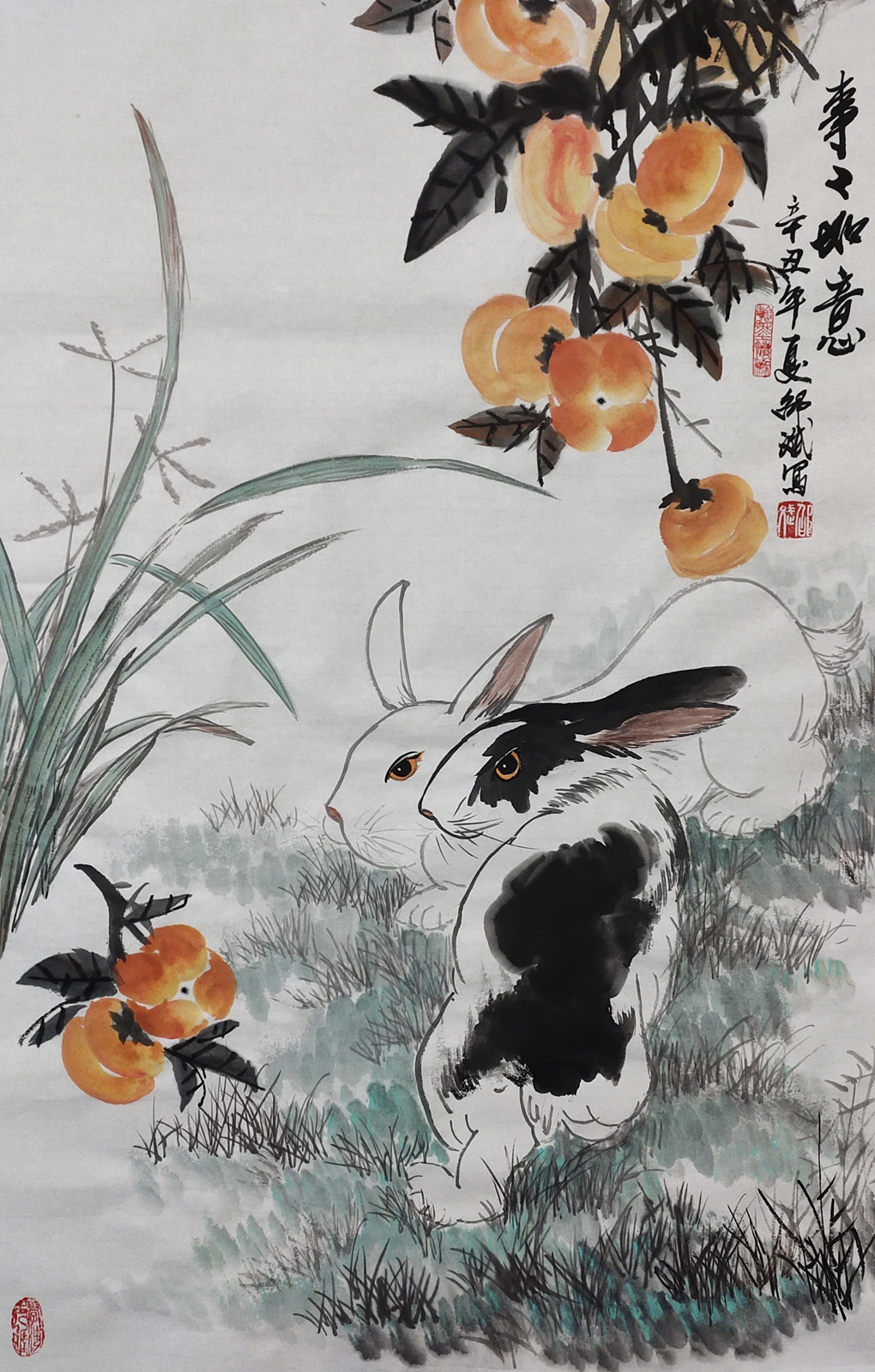 事事如意名家国画作品 兔子国画 辛丑年夏月