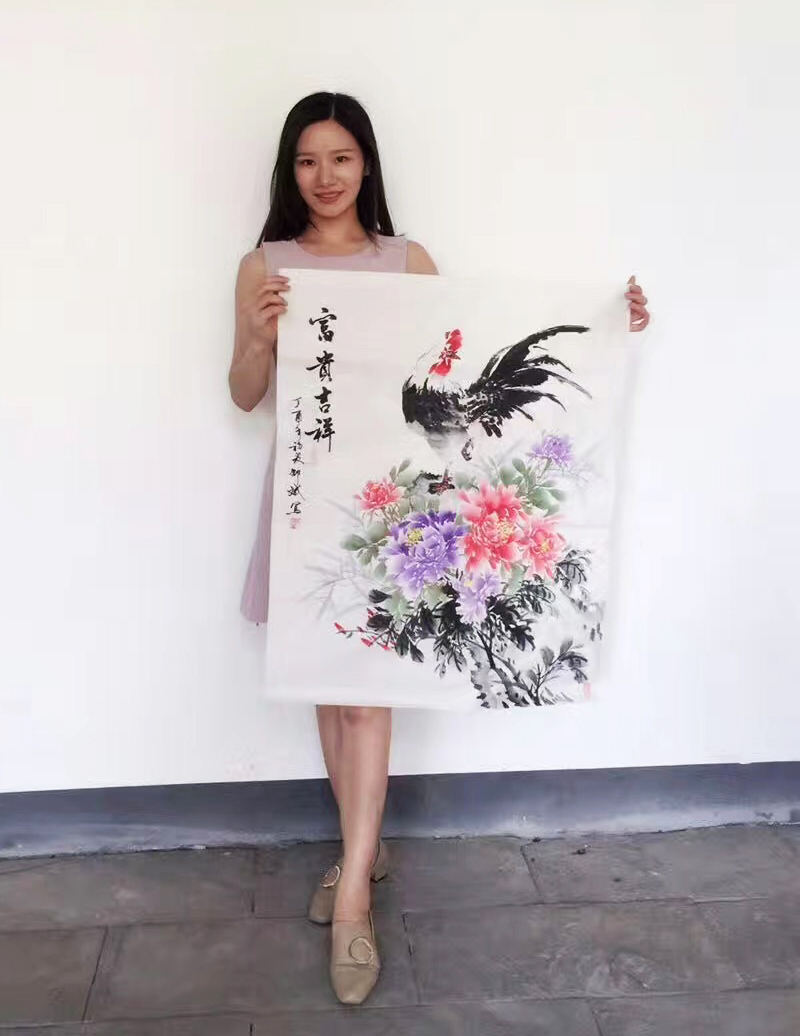 花鸟画名家邵斌老师在联合笔会创作国画《富贵吉祥》